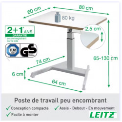 BUREAU REGLABLE ELECTRIQUE DE 65 A 130 CM  80X60CM EP25MM 4 MEMOIRES