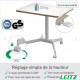 BUREAU REGLABLE PNEUMATIQUE DE 74 A 114CM  80X60CM EP25MMA ROULETTES  ASSIS/DEBOUT  ERGO GRIS CLAIR LEITZ RECYCLABLE FSC 