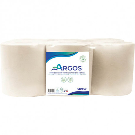 ESSUIE TOUT MAINS 2 PLIS  PQT6 BOBINES DEVIDAGE CENTRALE  135M BLANC  ARGOS ECOLABEL CONTACT ALIMENTAIRE 450F 