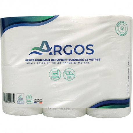 PAPIER HYGIENIQUE 2PLIS PQT 12RLX DE 200F(2400F) ARGOS FAB FRANCE ECOLABEL GAUFRE