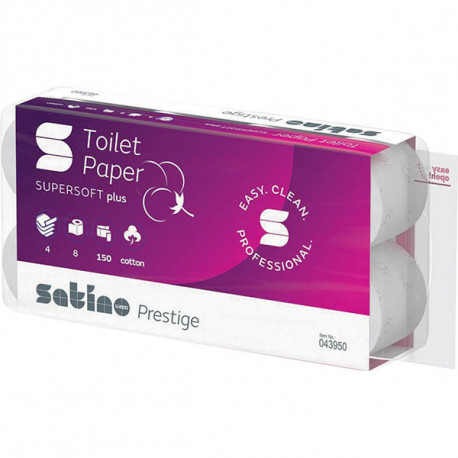 PAPIER HYGIENIQUE TOILETTE 4PLIS PQT8 X150F (1200F) 13X9.4 CM PURE FSC SAKIO SUPER SOFT PLUS FIBRE DE COTON ET CELLULLOSE VIERGE