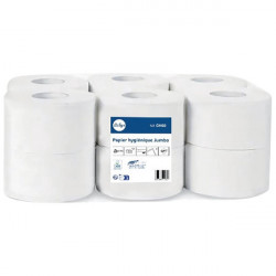 PAPIER HYGIÉNIQUE TOILETTE  MINI JUMBO 2 PLIs PQT12 RL 160M 667F ECOLABEL FAB France 