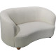 CANAPE 2 PLACES COTELE BLANC BOUCLE L150 P87- PIED BOULE EN BOIS  L127XH78P87 CM ASSISE H 40CM P 58CM