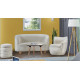 CANAPE 2 PLACES COTELE BLANC BOUCLE L150 P87- PIED BOULE EN BOIS  L127XH78P87 CM ASSISE H 40CM P 58CM