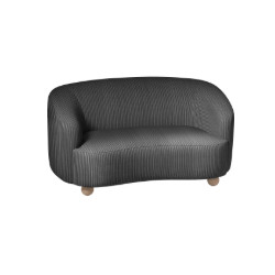 CANAPE 2 PLACES COTELE VELOURS GRIS L150 P87- PIED BOULE EN BOIS  L127XH78P87 CM ASSISE H 40CM P 58CM 