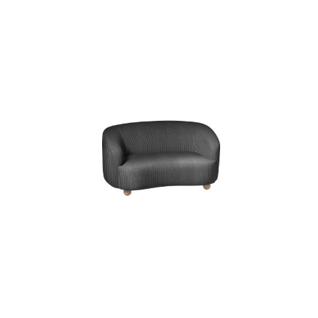 CANAPE 2 PLACES COTELE VELOURS GRIS L150 P87- PIED BOULE EN BOIS  L127XH78P87 CM ASSISE H 40CM P 58CM 