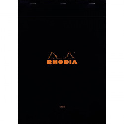 BLOC DE BUREAU RHODIA BLACK 80 FEUILLES, FORMAT A4, LIGNÉ, PAPIER BLANC 80G