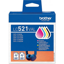 BROTHER CASQUE LOT DE 4 CARTOUCHES D'ENCRE NOIR, CYAN, MAGENTA, JAUNE AUTHENTIQUE LC521VAL