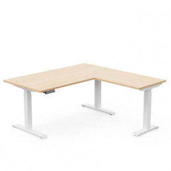 Bureau électrique Slade L160xP80cm avec retour plateau chêne naturelpiètement blanc. Avec retour L80xP60cm. Gestion globale de l