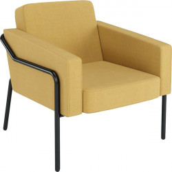 Canapé Medso 1 place jaune. Structure : tube acier Ø 25 mm, finition époxy noir mat. Garniture assise et dossier : mousse polyur