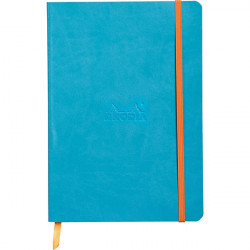 CARNET 160 PAGES RHODIARAMA FORMAT A5, 5X5, COUVERTURE SOUPLE EN SIMILI CUIR, BLEU TURQUOISE