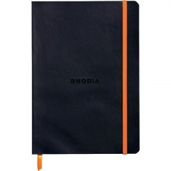 CARNET 160 PAGES RHODIARAMA FORMAT A5, 5X5, COUVERTURE SOUPLE EN SIMILI CUIR, NOIR