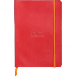 CARNET 160 PAGES RHODIARAMA FORMAT A5, 5X5, COUVERTURE SOUPLE EN SIMILI CUIR, ROUGE COQUELICOT