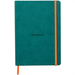 CARNET 160 PAGES RHODIARAMA FORMAT A5, LIGNÉ, COUVERTURE SOUPLE EN SIMILI CUIR, BLEU PAON