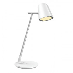 LAMPE LED TRENT BLANC 6 W, 840 Lumens. BRAS ARTICULE LUMINOSITE VARIABLE Socle 17.5x16.7x1.9 cm. Tête 7.6x13.6 cm. H. 34,7 A 49,