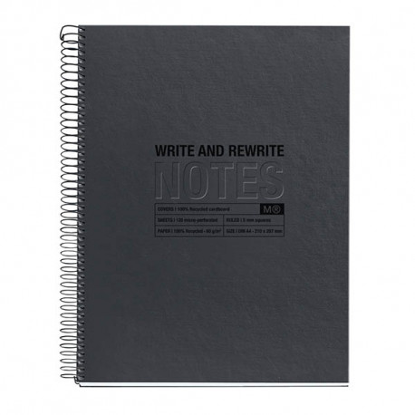 NOTEBOOK MIQUELRIUS FORMAT A4, 120 FEUILLES 80G, QUADRILLÉ 5X5, COUVERTURE CARTON RECYCLÉ NOIR