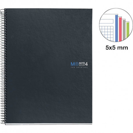 NOTEBOOK MIQUELRIUS FORMAT A4, 160 FEUILLES 70G, QUADRILLÉ 5X5, COUVERTURE CARTON RIGIDE GRAFIT