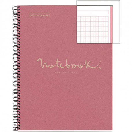 NOTEBOOK MIQUELRIUS FORMAT A4, 80 FEUILLES 80G, QUADRILLÉ 5X5, COUVERTURE CARTON RECYCLÉ ROSE