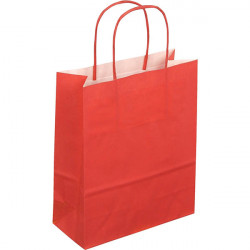 PAQUET DE 50 SACS KRAFT ROUGE 18+8X22 POIGNÉES TORSADÉES