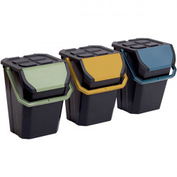 POUBELLE KIT TRI SELECTIF FRIDA 37L LOT DE 3 COUVERCLES ET POIGNEES DE 3 COULEURS  PAPERFLOW RECYCLABLE L38Xl38XH46,5 CM 