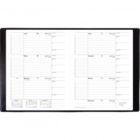 AGENDA SEMAINIER LE PRINCIPAL NOIR 18x24cm 13 mois août à août 1 semaine sur 2 pages