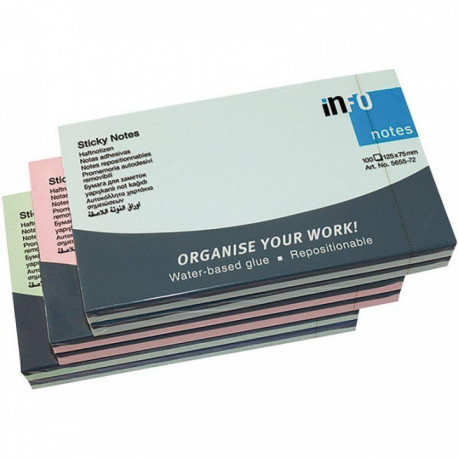 BLOC REPOSITIONNABLE 75X125 COUL PASTEL  *PQT6*  ASSORTIS LIKE FSC RHENO 