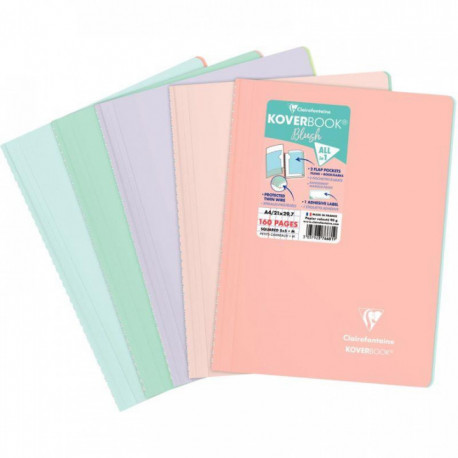 CAHIER SPIRALE A4 160P. 5X5 90G COUV PP+2RABATS  KOVERBOOK BLUSH 