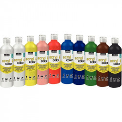 CARTON 10 FLACONS 500 ML DE PEINTURE ACRYLIQUE BRILLANTE ACRYLCOLOR COULEURS STA