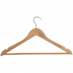  CINTRES CLASSIQUE BOIS PQT25  coudés en bois avec barrettes pour pantalons ou accessoires et d'encoches pour jupes.