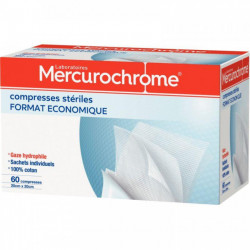 COMPRESSES STÉRILES 20X20CM BTE60 MERCUROCHROME FAB France 