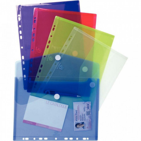 ENVELOPPE PERFOREE A4+  P/60 FEUILLES   TRANSLUCIDES   POLYPRO 20/100E  ASSORTIS *PQT 5* EXACOMPTA 24X32 FERMETURE VELCRO 