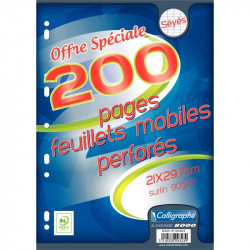 FEUILLETS MOBILES COPIES SIMPLES A4 SEYES 90G BLANC -Pqt 100 (200PAGES) 21X297 PERFOREES FAB France ECOLABEL PEFC 100% recyclabl