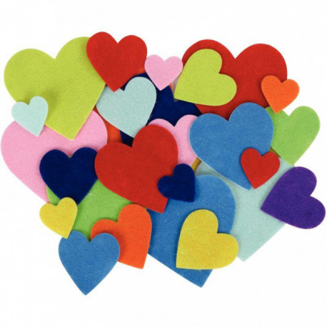 FEUTRINE ADHÉSIVE FORMES DE COEURS 1MM D'ÉPAISSEUR PACK DE 150 PCS X 10 COUL. L