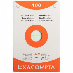 FICHES BRISTOL 10X15 5X5 COULEURS ASS. PQT100 210G  PERFORÉES  PEFC FAB France 