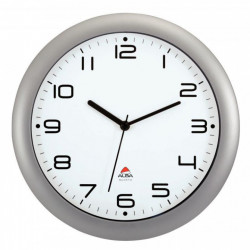 HORLOGE BLANCHE SILENCIEUSE DIAM. 30 HORNEW GRIS METAL  Hauteur des chiffres 1.8cm.  pile LR06/AA(REF614339) non fournie.