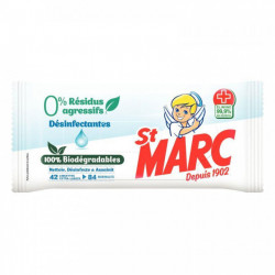 LINGETTES BIODÉGRADABLES EN VISCOSE DÉSINFECTANTES PAQUET DE 42 SAINT MARC EN1276 EN13697 VIRUCIDE EN14476 FAB FRANCE 