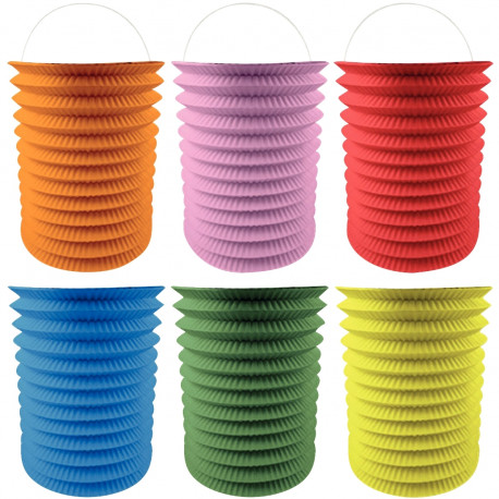 LOT DE 12 LAMPIONS CYLINDRIQUES DIAMÈTRE 13 CM COLORIS ASSORTIS