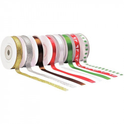 LOT DE 8 RUBANS EN SATIN THÈME NOEL 10MM X 10 M