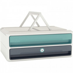 MODULE 2 TIROIRS MOOVUP SECURE VERT D'EAUGRIS ORAGE CEP + 2 POIGNEES SUPPORT ECRAN 