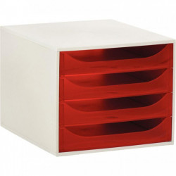 MODULE DE CLASSEMENT4 TIROIRS  GRIS FRAMBOISE ECOBOX L28,4 X H 23,4 X P34,8 CM 228610D