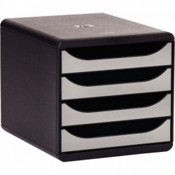 MODULE DE CLASSEMENT 4 TIROIRS   NOIR/ARGENT  BIG BOX  ANGE BLEU L27,68XH26,7XP34,7 CM 