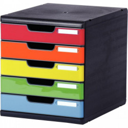 MODULE DE CLASSEMENT 5 TIROIRS NOIR/ARLEQUIN MODULO 98 % RECYCLE ANGE BLEU L28,8 X H32 X P35CM 30914D