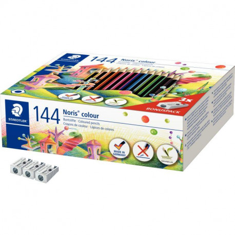 NORIS COLOUR 185 CLASSPACK CARTON 144 CRAYONS DE COULEUR WOPE® ASSORTIS + 3 TAI
