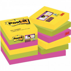 PAQUET DE 12 BLOCS DE FEUILLES SUPER STICKY POST-IT, 476 X 476 MM, COULEURS CARNIVAL