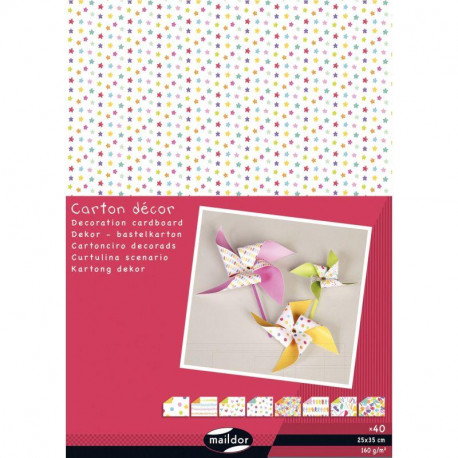 PAQUET DE 40 FEUILLES CARTON DÉCORATION ASSORTIES FORMAT 25 X 35 CM
