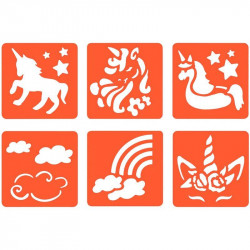 PAQUET DE 6 POCHOIRS EN PLASTIQUE, LES LICORNES