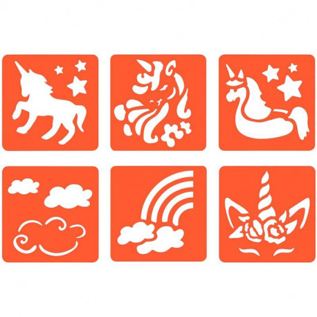 PAQUET DE 6 POCHOIRS EN PLASTIQUE, LES LICORNES