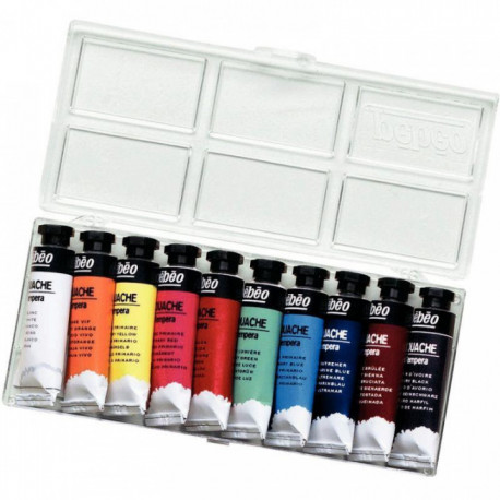 PEINTURE GOUACHE BTE10 TUBES 10 ML   EN PÂTE COULEURS ASSORTIES PEBEO SANS SOLVANT A BASE D EAU